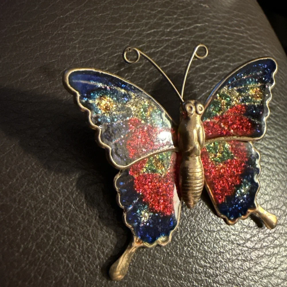 Vintage Colorful Butterfly Broach Pin-Signed Terpur Taiwan-1.5